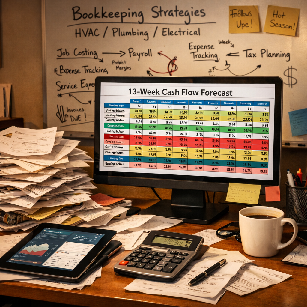 Contractor Bookkeeping in Peak Season: The 13-Week Cash Flow Forecast Every HVAC, Plumbing, and Electrical Owner Needs in 2026